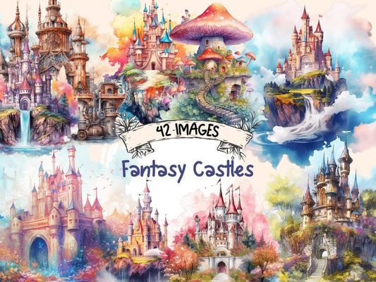 Fantasy Castles Watercolor Clipart castle art - Wonders Artist