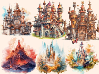 Fantasy Castles Watercolor Clipart castle art - Wonders Artist