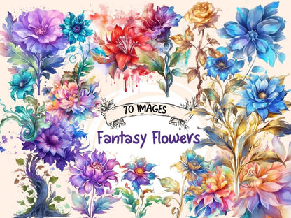 Fantasy Flowers Watercolor Clipart fairytale clipart - Wonders Artist