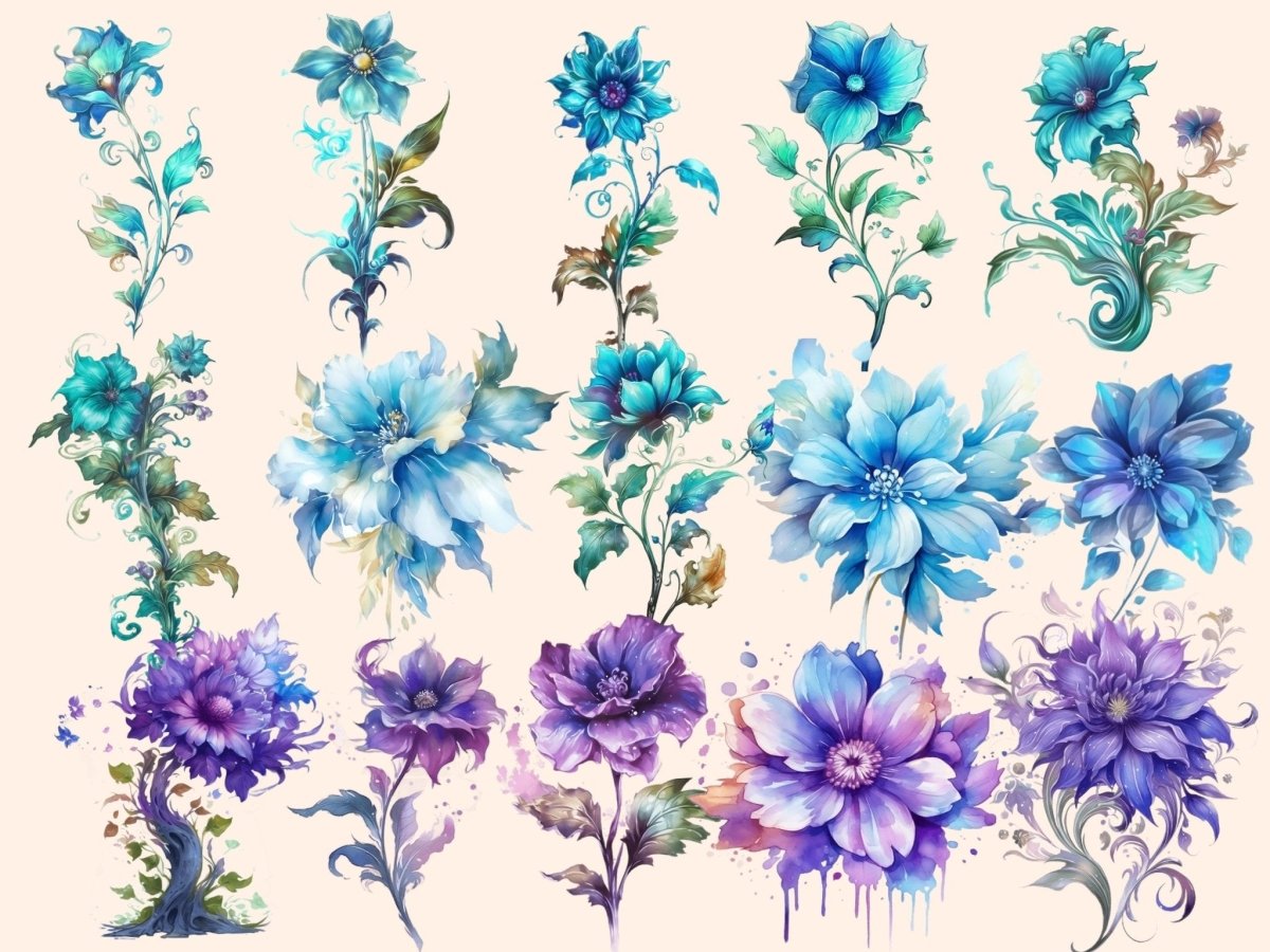 Fantasy Flowers Watercolor Clipart fairytale clipart - Wonders Artist
