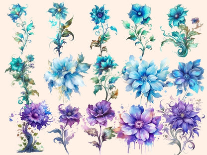 Fantasy Flowers Watercolor Clipart fairytale clipart - Wonders Artist