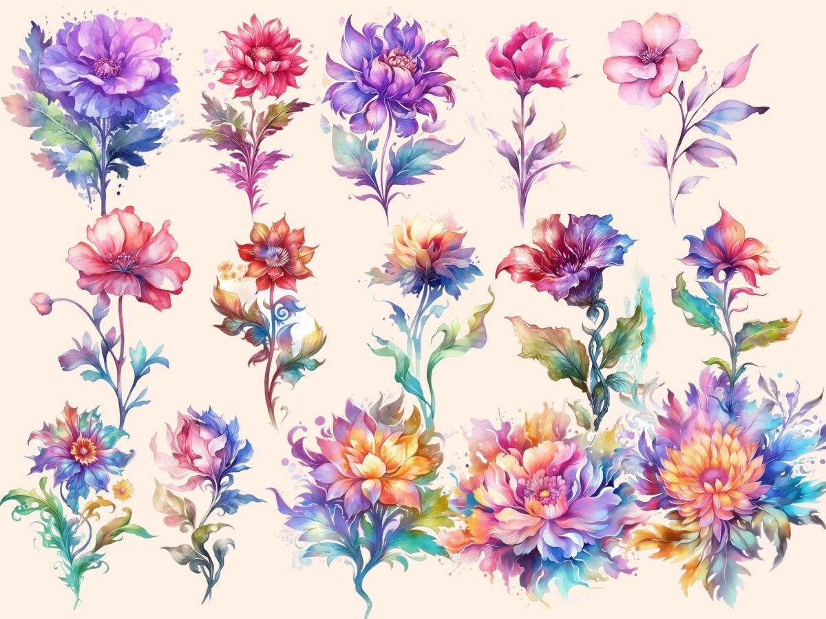 Fantasy Flowers Watercolor Clipart fairytale clipart - Wonders Artist
