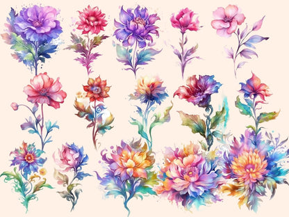 Fantasy Flowers Watercolor Clipart fairytale clipart - Wonders Artist
