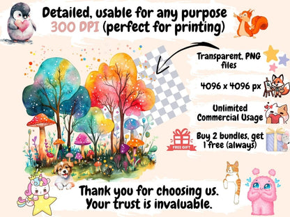 Fantasy Forests Watercolor Clipart Dreamy Forest PNG - Wonders Artist