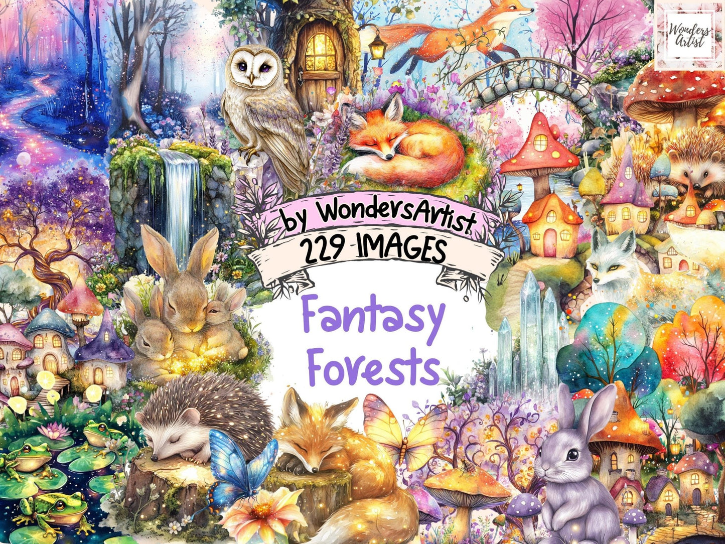 Fantasy Forests Watercolor Clipart Bundle - High - Quality Instant Digital Download for Creative Projects