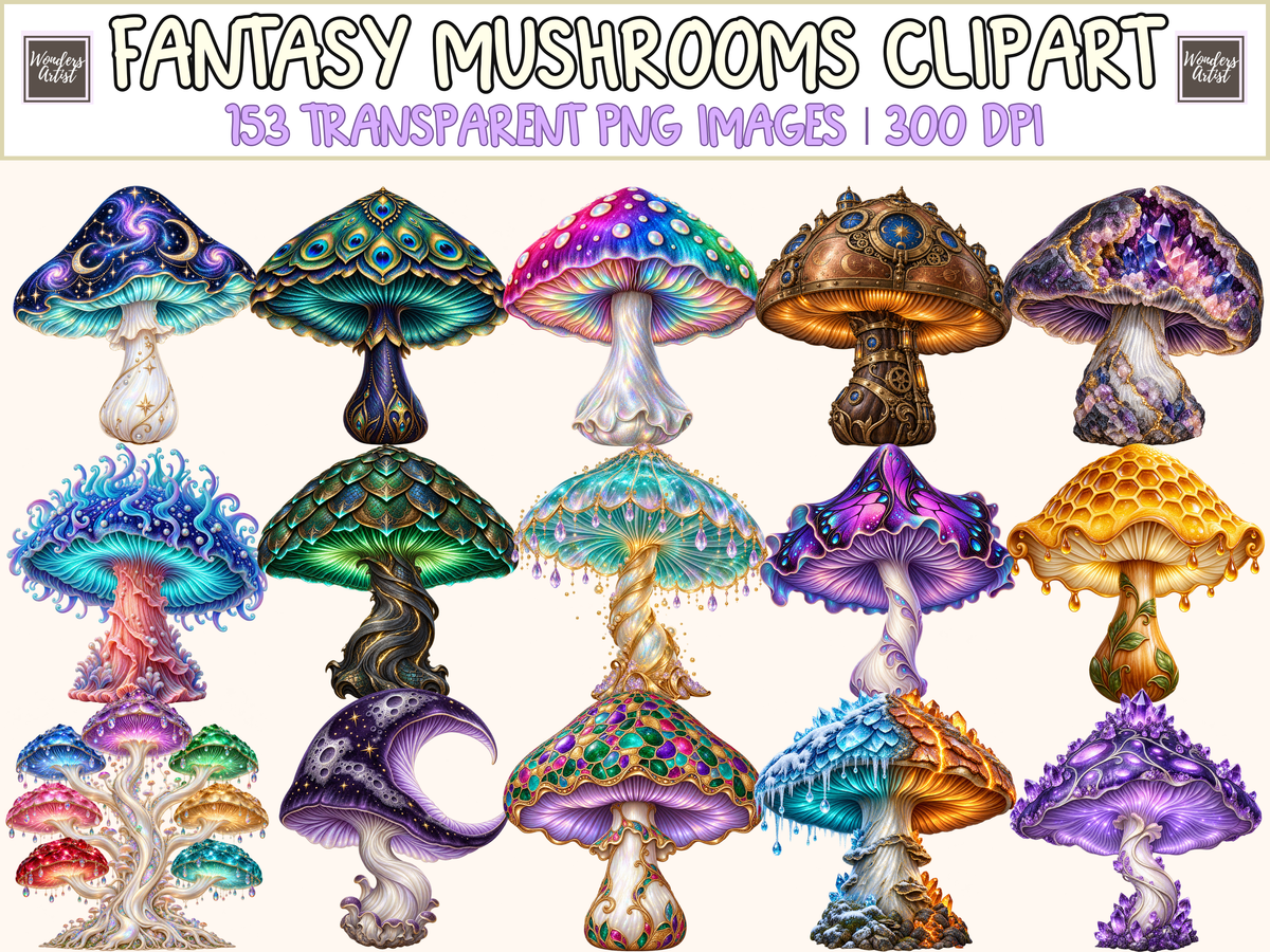 Fantasy Mushrooms Clipart — bundle preview