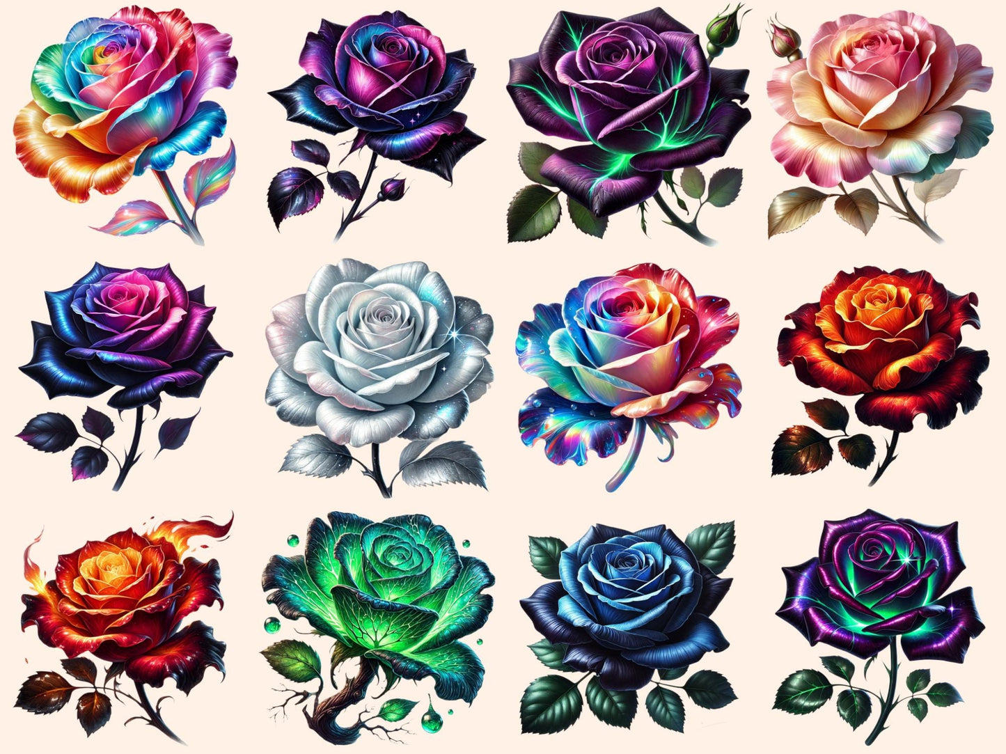 Fantasy Roses Clipart - High - Quality Instant Digital Download for Creative Projects