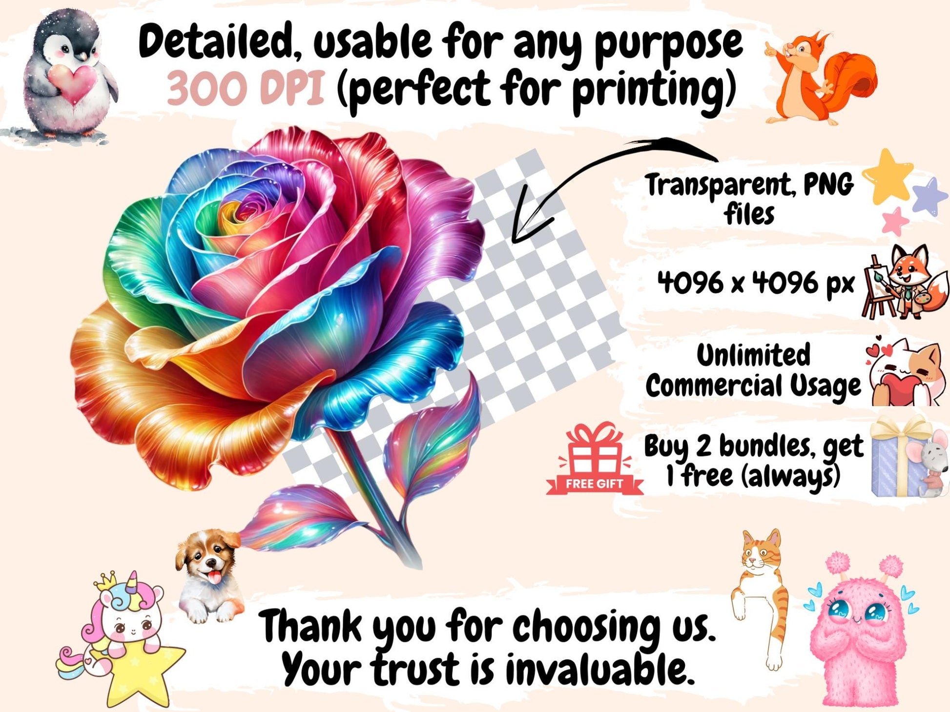 Fantasy Roses Clipart - High - Quality Instant Digital Download for Creative Projects