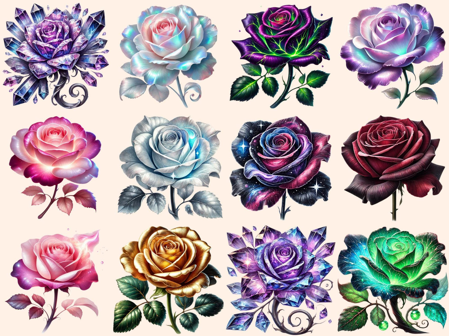 Fantasy Roses Clipart - High - Quality Instant Digital Download for Creative Projects