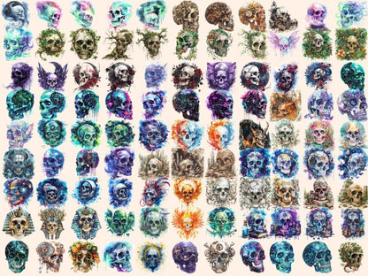 Fantasy Skulls Watercolor Clipart fairytale skull png - Wonders Artist