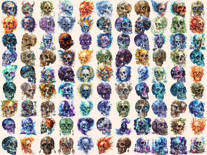 Fantasy Skulls Watercolor Clipart fairytale skull png - Wonders Artist