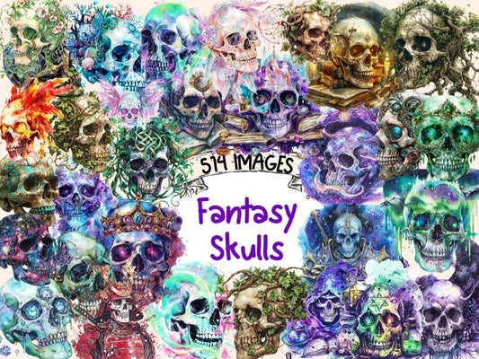Fantasy Skulls Watercolor Clipart fairytale skull png - Wonders Artist