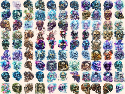 Fantasy Skulls Watercolor Clipart fairytale skull png - Wonders Artist