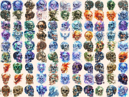 Fantasy Skulls Watercolor Clipart fairytale skull png - Wonders Artist