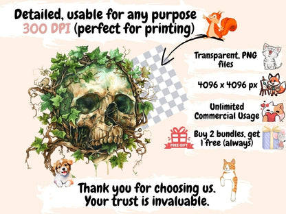 Fantasy Skulls Watercolor Clipart fairytale skull png - Wonders Artist