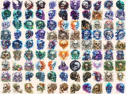 Fantasy Skulls Watercolor Clipart fairytale skull png - Wonders Artist