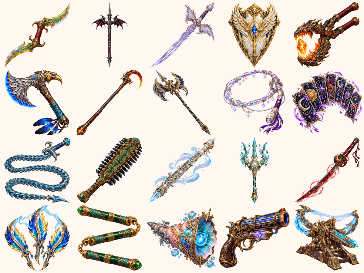 Fantasy Weapons Clipart — preview grid 1
