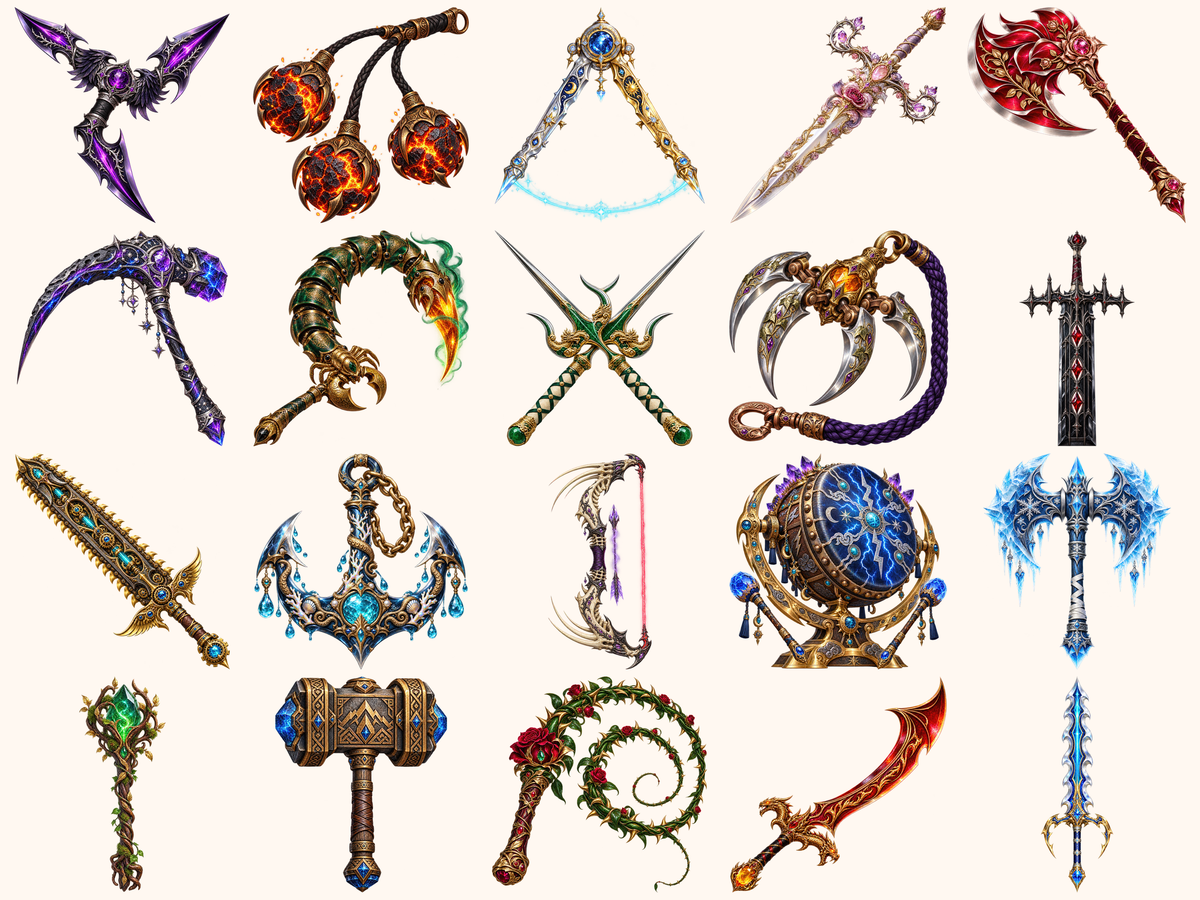 Fantasy Weapons Clipart — preview grid 2