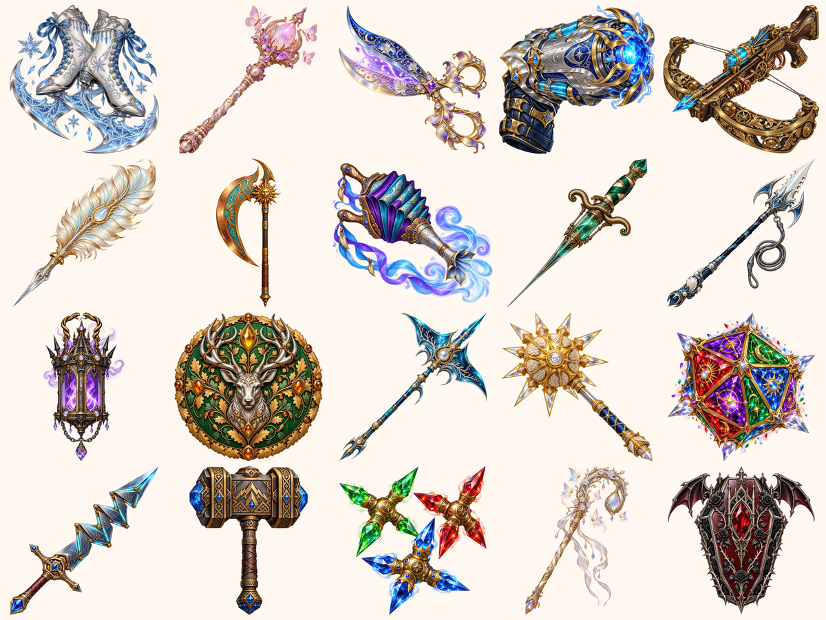 Fantasy Weapons Clipart — preview grid 4