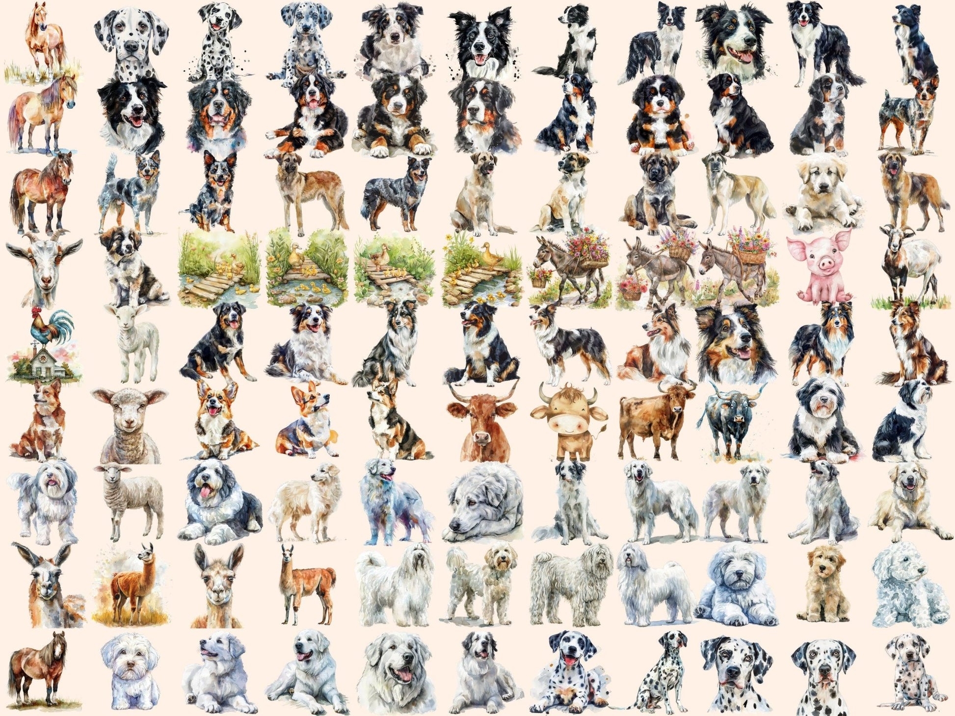 Farm Animals Watercolor Clipart - High - Quality Instant Digital Download for Creative Projects