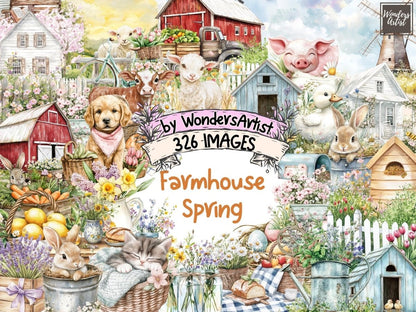 Farmhouse Spring Watercolor Clipart botanical spring art - Wonders Artist