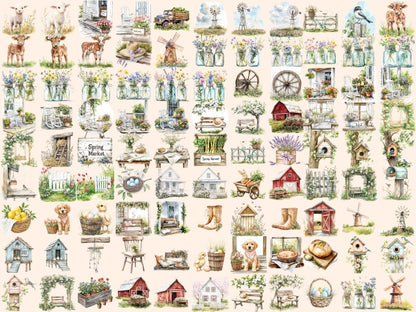 Farmhouse Spring Watercolor Clipart botanical spring art - Wonders Artist
