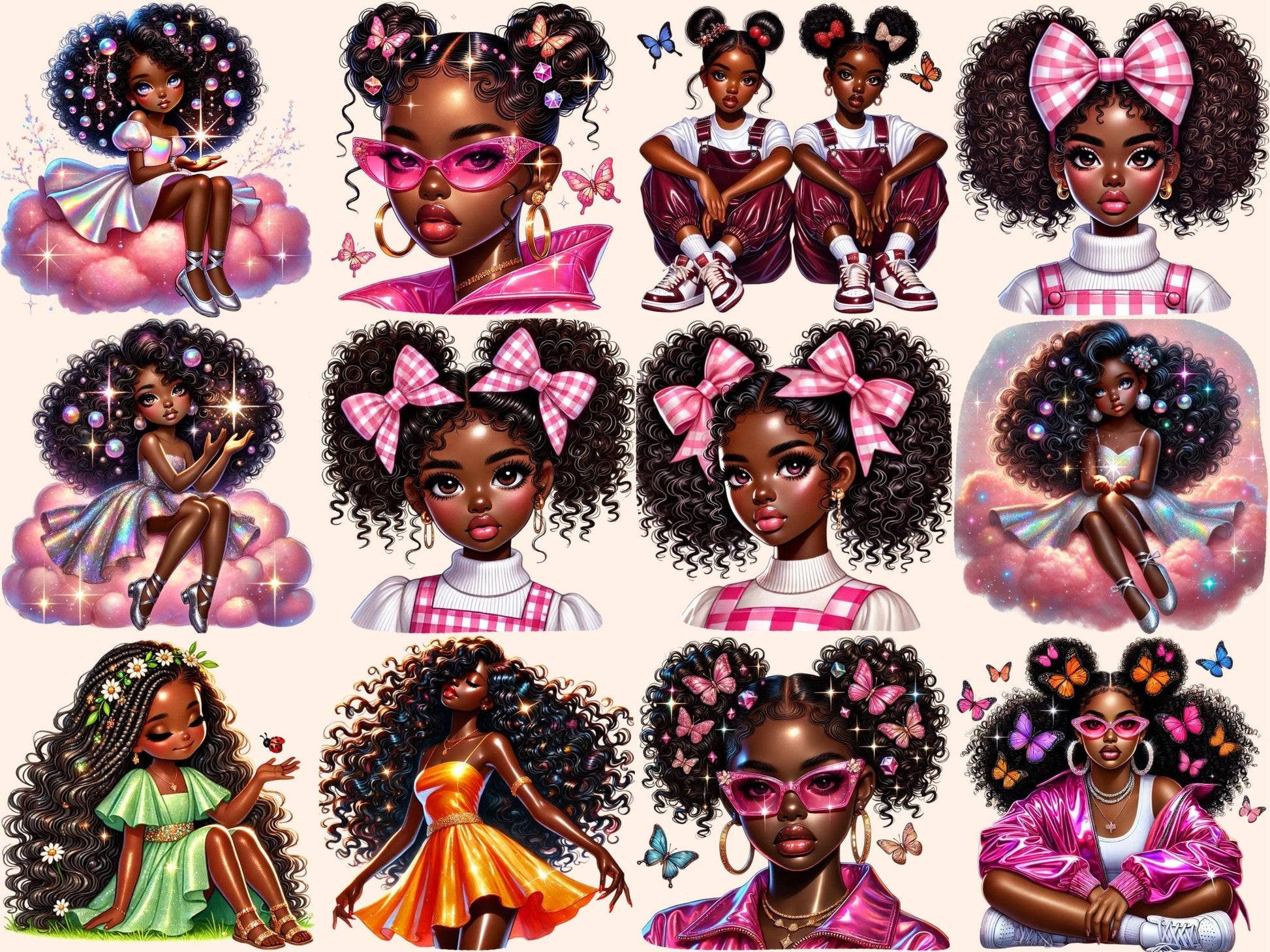 Fashionista Girls Clipart - High - Quality Instant Digital Download for Creative Projects