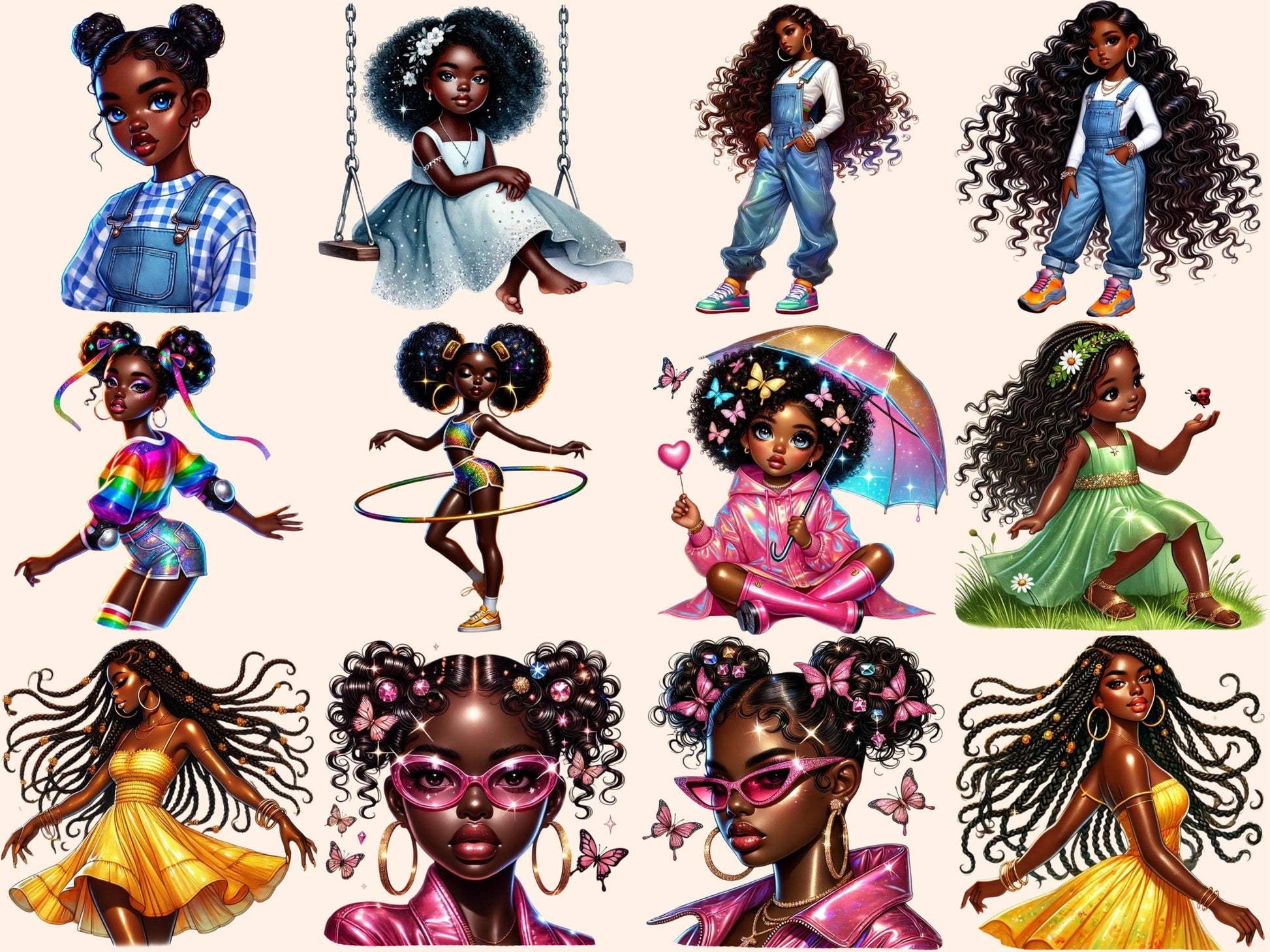 Fashionista Girls Clipart - High - Quality Instant Digital Download for Creative Projects