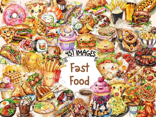 Fast Food Watercolor Clipart fast food clipart - Wonders Artist