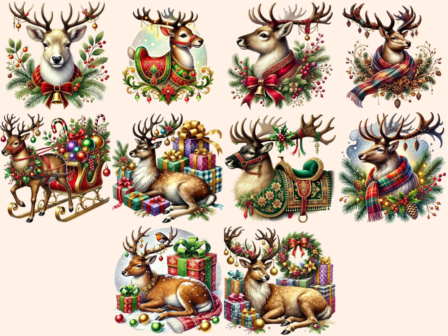 Festive Reindeers Clipart - High - Quality Instant Digital Download for Creative Projects