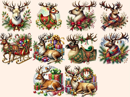 Festive Reindeers Clipart Christmas Graphics - Wonders Artist