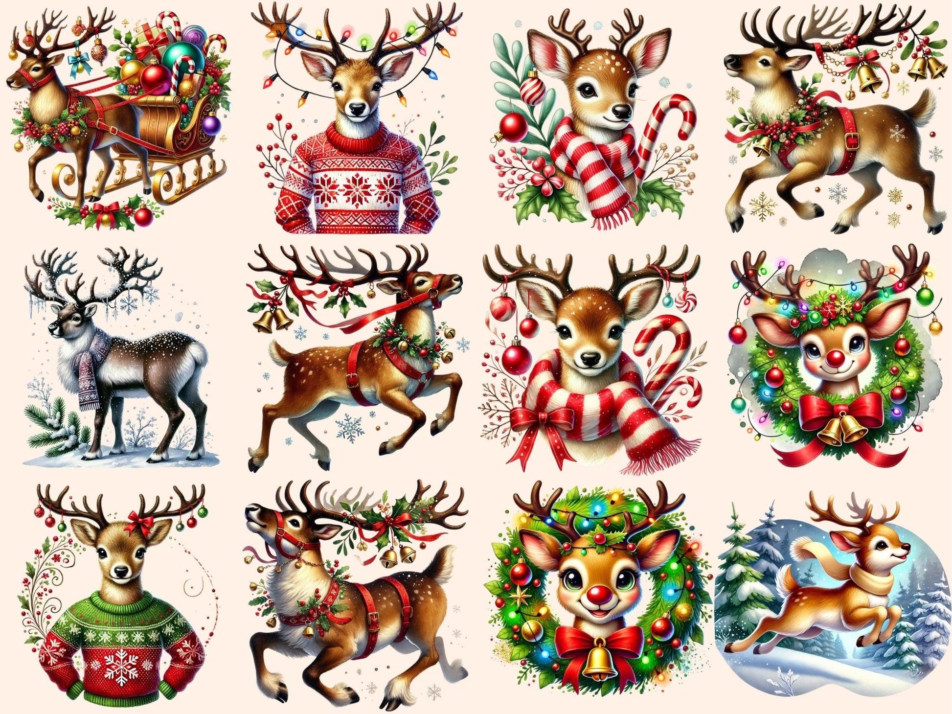 Festive Reindeers Clipart - High - Quality Instant Digital Download for Creative Projects