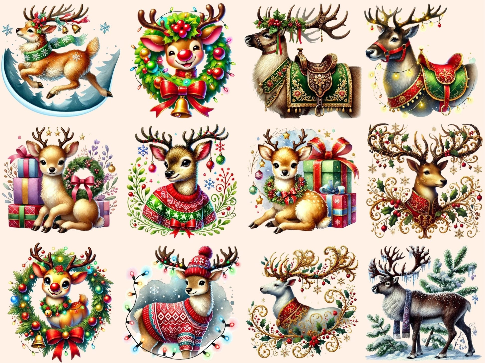 Festive Reindeers Clipart - High - Quality Instant Digital Download for Creative Projects