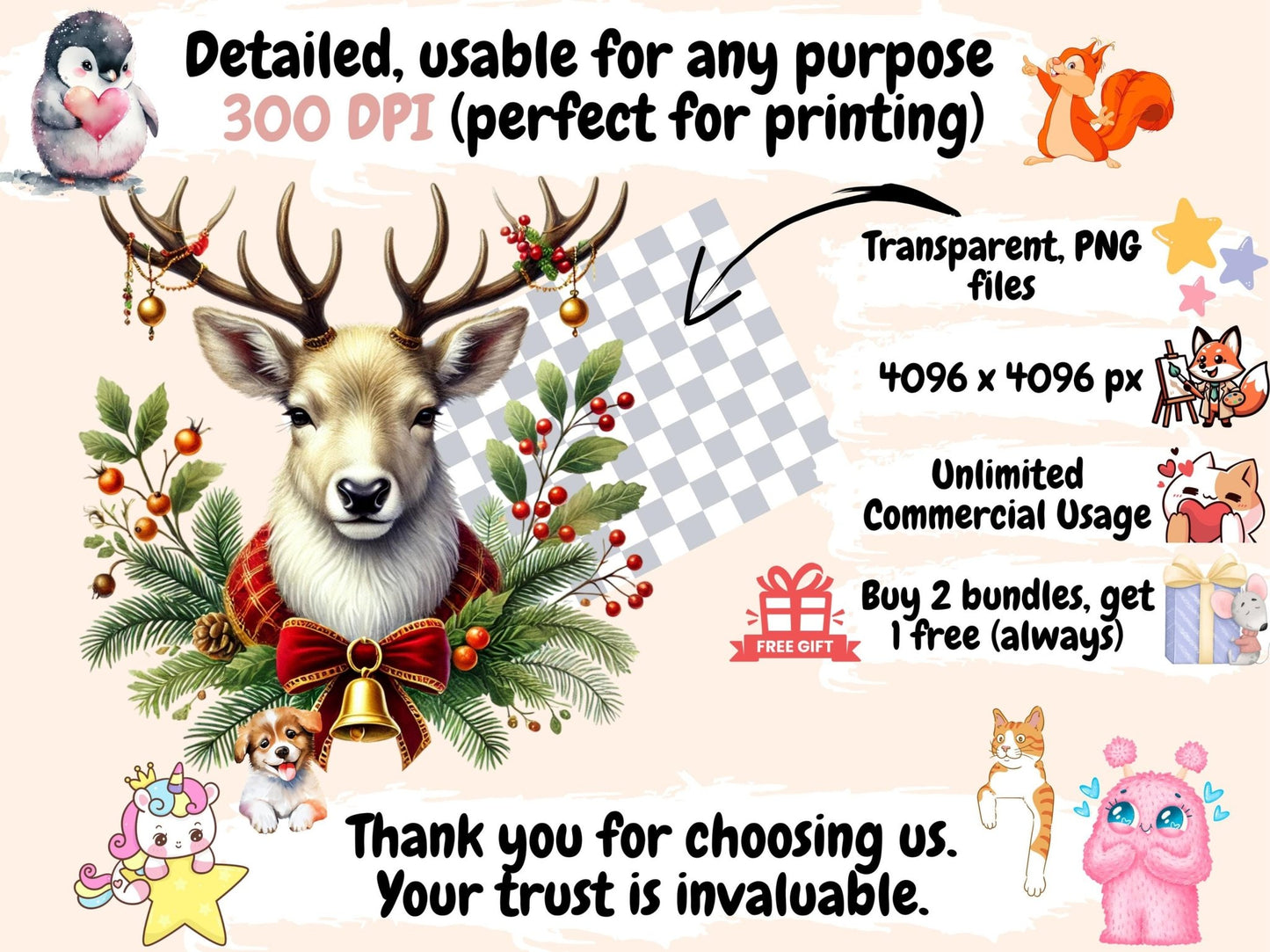 Festive Reindeers Clipart - High - Quality Instant Digital Download for Creative Projects