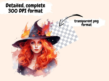 Fire Witches Watercolor Clipart fantasy clipart - Wonders Artist