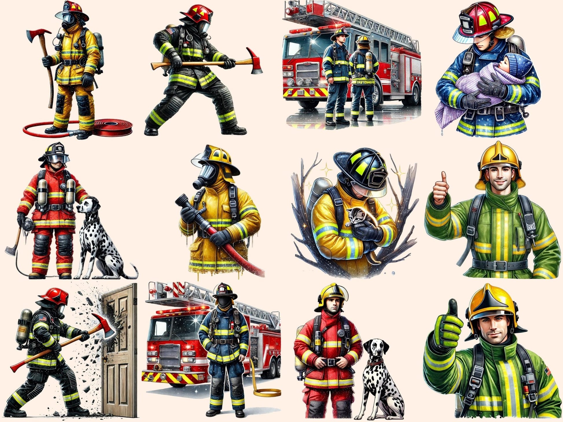 Firefighters Clipart - High - Quality Instant Digital Download for Creative Projects