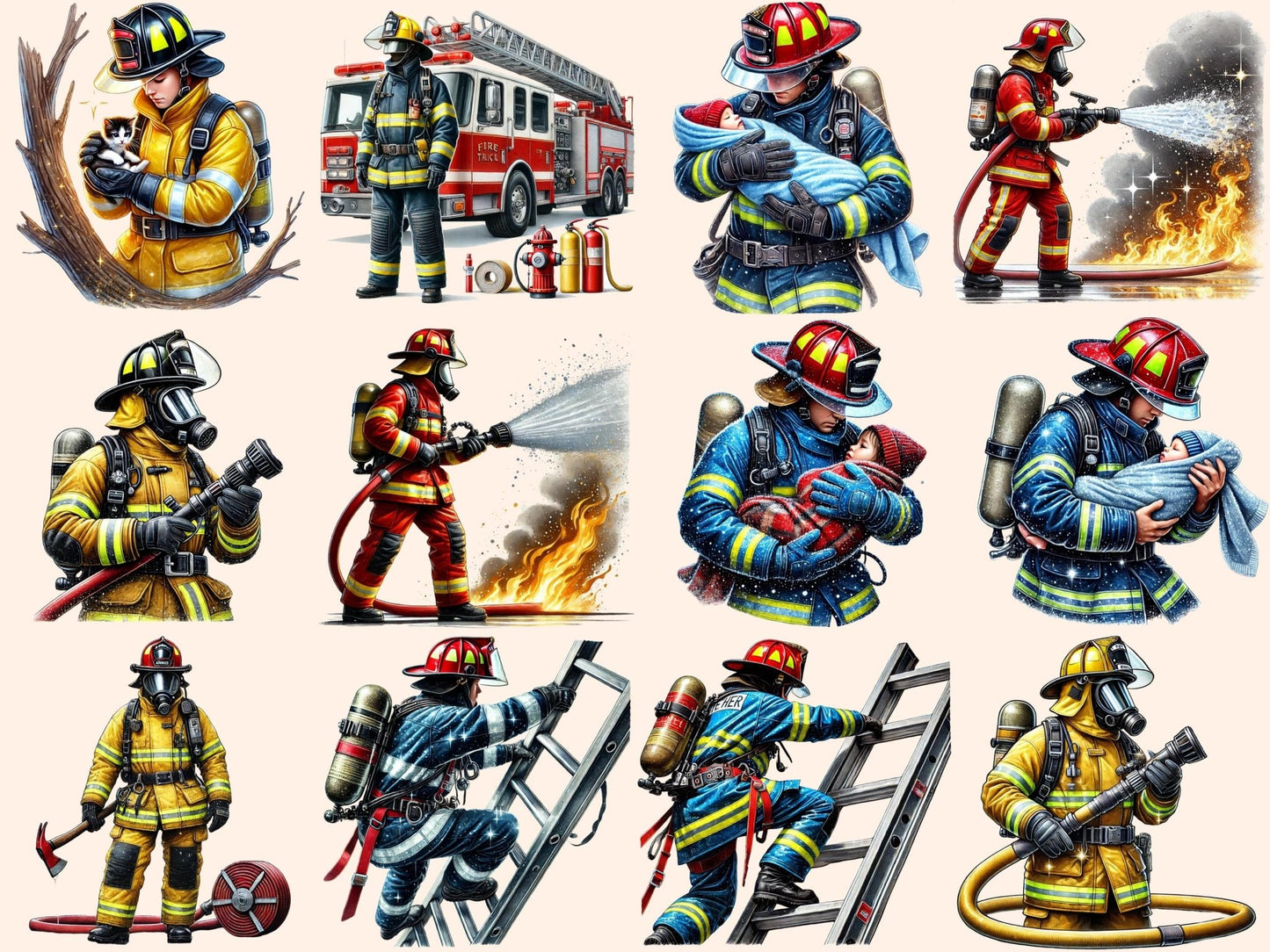 Firefighters Clipart - High - Quality Instant Digital Download for Creative Projects