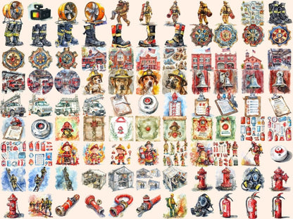 Firefighters Watercolor Clipart - High - Quality Instant Digital Download for Creative Projects