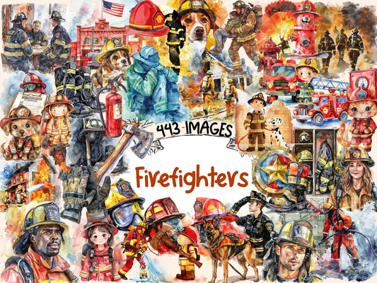 Firefighters Watercolor Clipart - High - Quality Instant Digital Download for Creative Projects