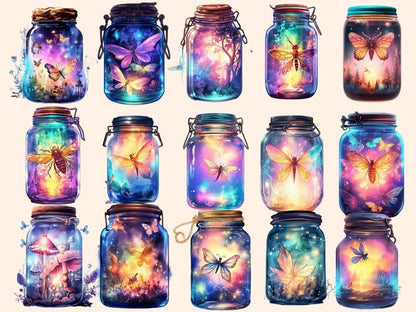 Firefly Jars Watercolor Clipart fairy jar - Wonders Artist