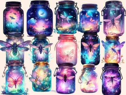 Firefly Jars Watercolor Clipart fairy jar - Wonders Artist