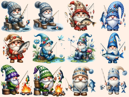 Fisherman Gnomes Clipart Cute gnome art - Wonders Artist