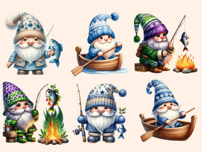 Fisherman Gnomes Clipart Cute gnome art - Wonders Artist