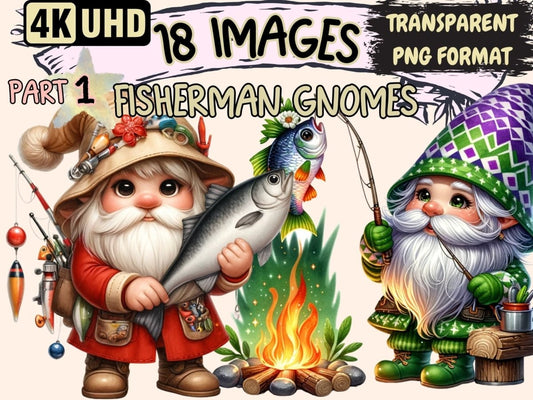 Fisherman Gnomes Clipart Cute gnome art - Wonders Artist