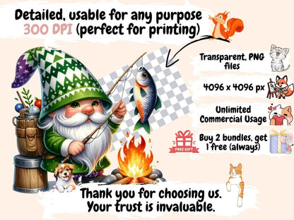 Fisherman Gnomes Clipart Cute gnome art - Wonders Artist