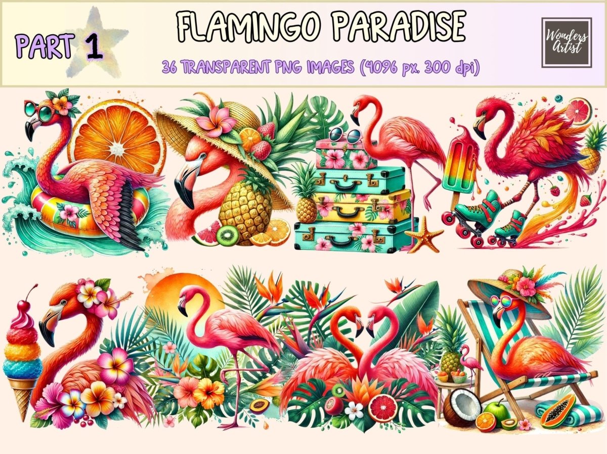 Flamingo Paradise Clipart beach bird clipart - Wonders Artist