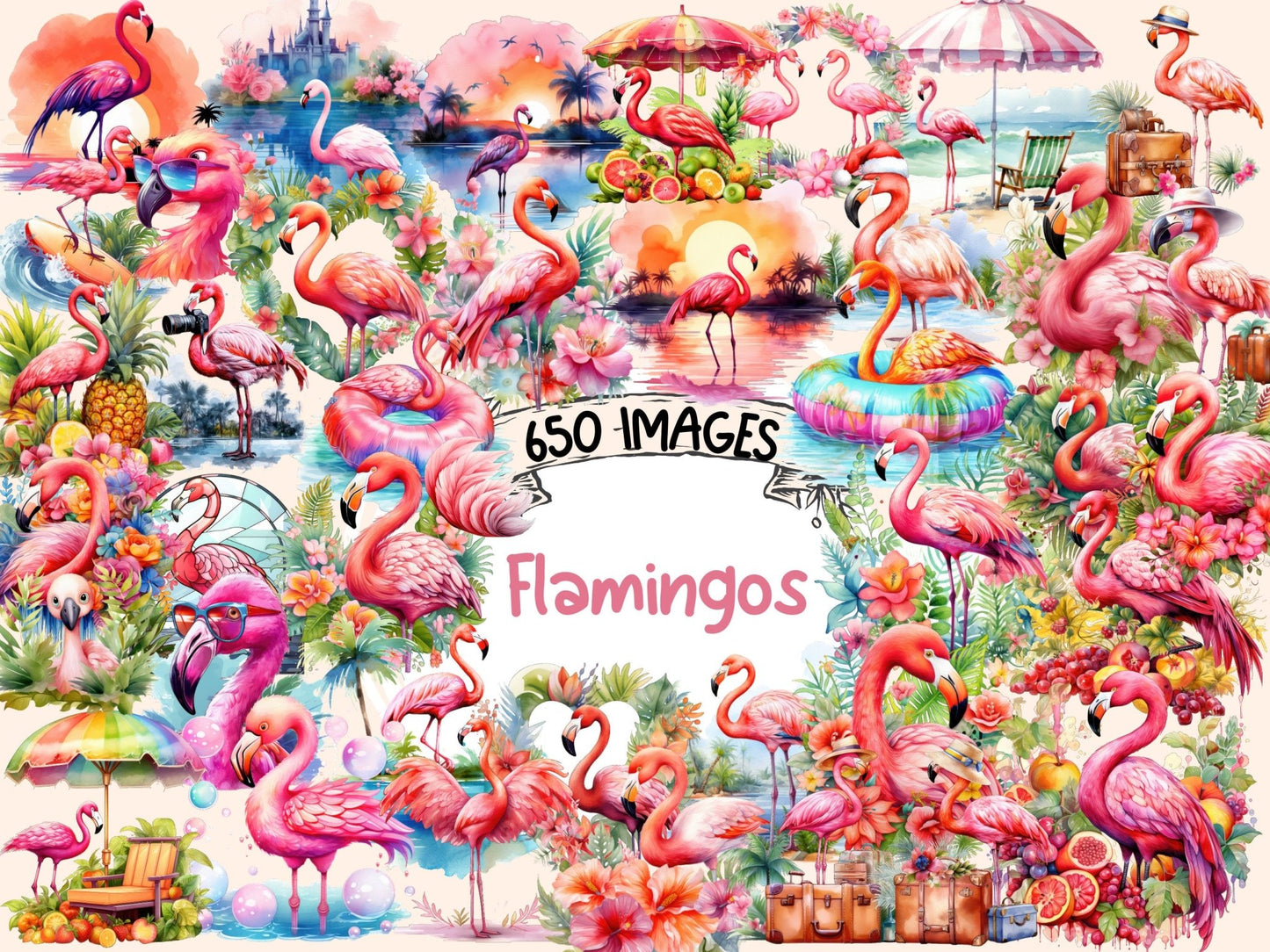 Flamingos Watercolor Clipart - High - Quality Instant Digital Download for Creative Projects