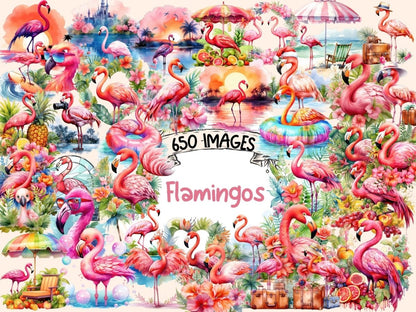 Flamingos Watercolor Clipart adorable flamingo - Wonders Artist