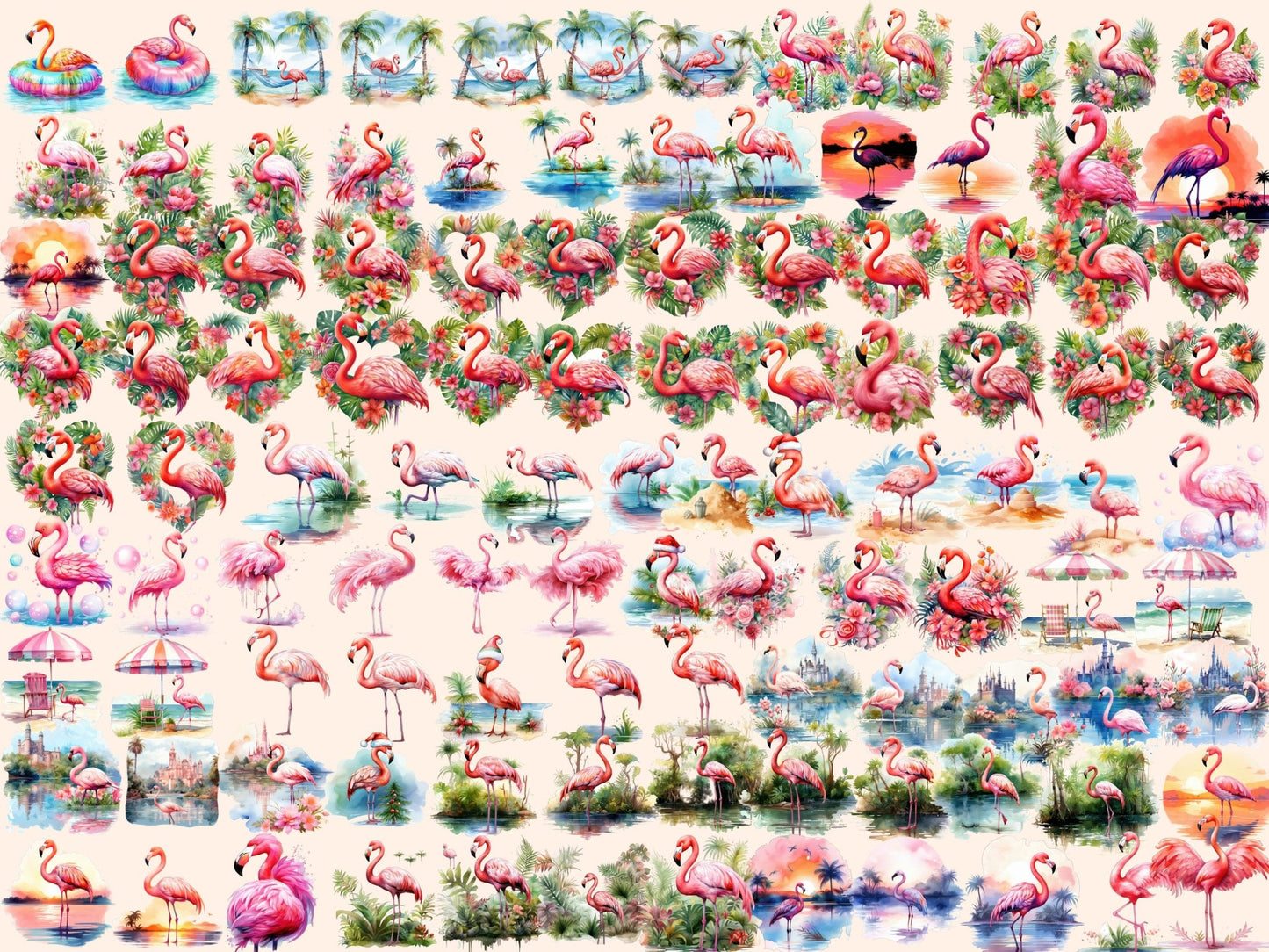 Flamingos Watercolor Clipart - High - Quality Instant Digital Download for Creative Projects