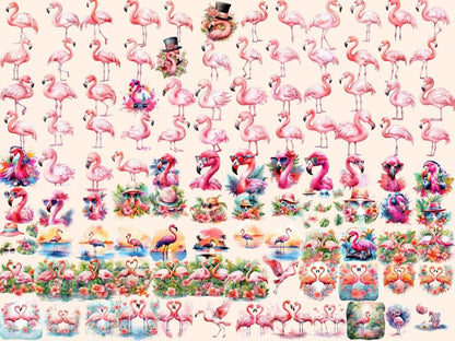 Flamingos Watercolor Clipart adorable flamingo - Wonders Artist